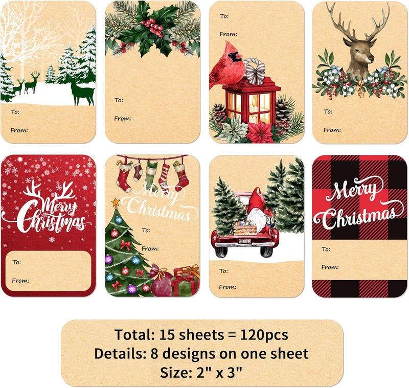 DreamBuilt 120pcs Christmas Gift Tags Stickers Self Adhesive, 2"x3" Christmas Name Tags for Gifts Festival, to from Gift Tag Stickers for Presents - Image 2